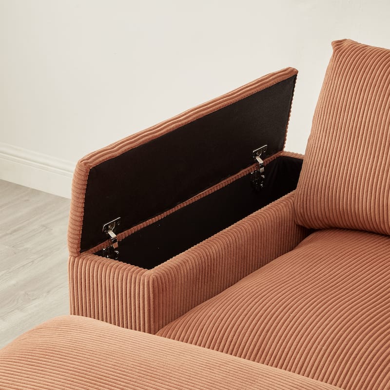 U-Shaped Sectional Sofa with 2 Movable Ottomans, Comfy Corduroy Upholstered 4 Seater Sofa, Lounge Sofa with Storage Armrests