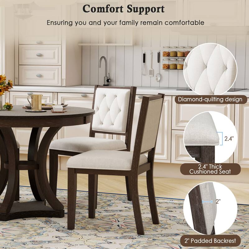 5-Piece Retro Dining Table Set with Extendable Round Table and 4 Upholstered Chairs
