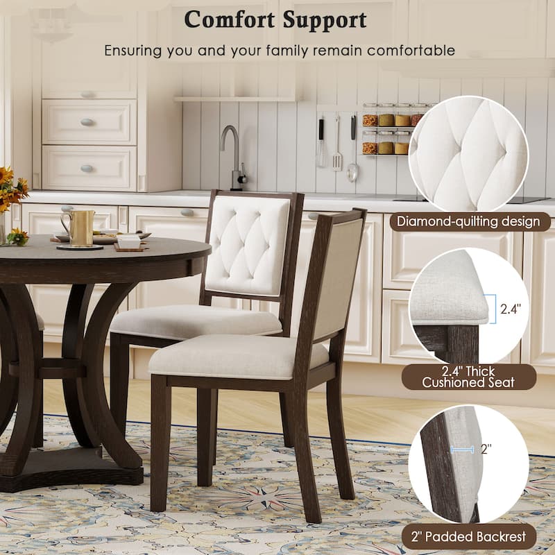 5-Piece Retro Functional Dining Table Set Extendable Round Table and 4 Upholstered Chairs for Dining Room and Living Room