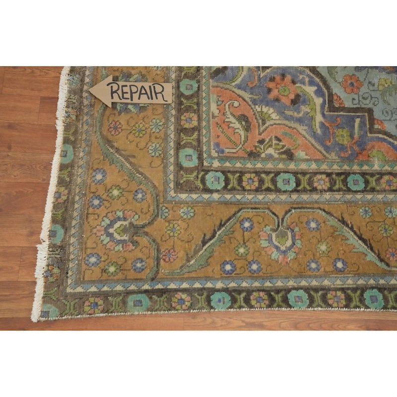 Hand Knotted Oriental 100% Wool Carpet Traditional Floral Oranges & Rust Tabriz Area Rug - 11' 11'' X 9' 4''