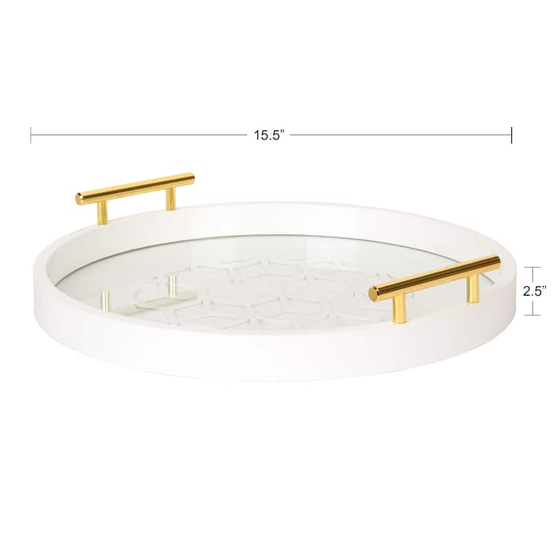 Kate and Laurel Caspen Round Pattern Decorative Metal Handles Tray