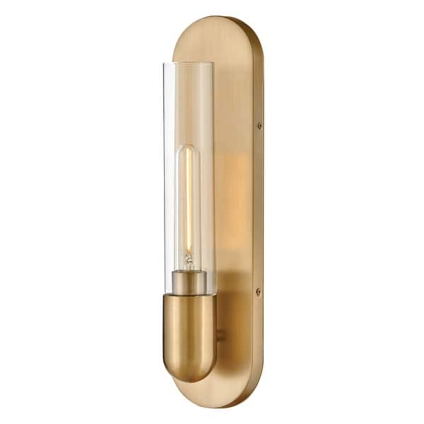 slide 2 of 4, Lark 83470 Tully 18" Tall Wall Sconce with Clear Glass Shade Lacquered Brass