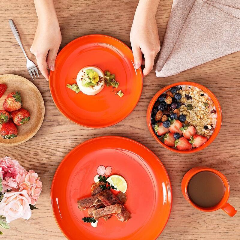 LOVECASA 16-Piece Round Dinnerware Set Stackable, Service for 4