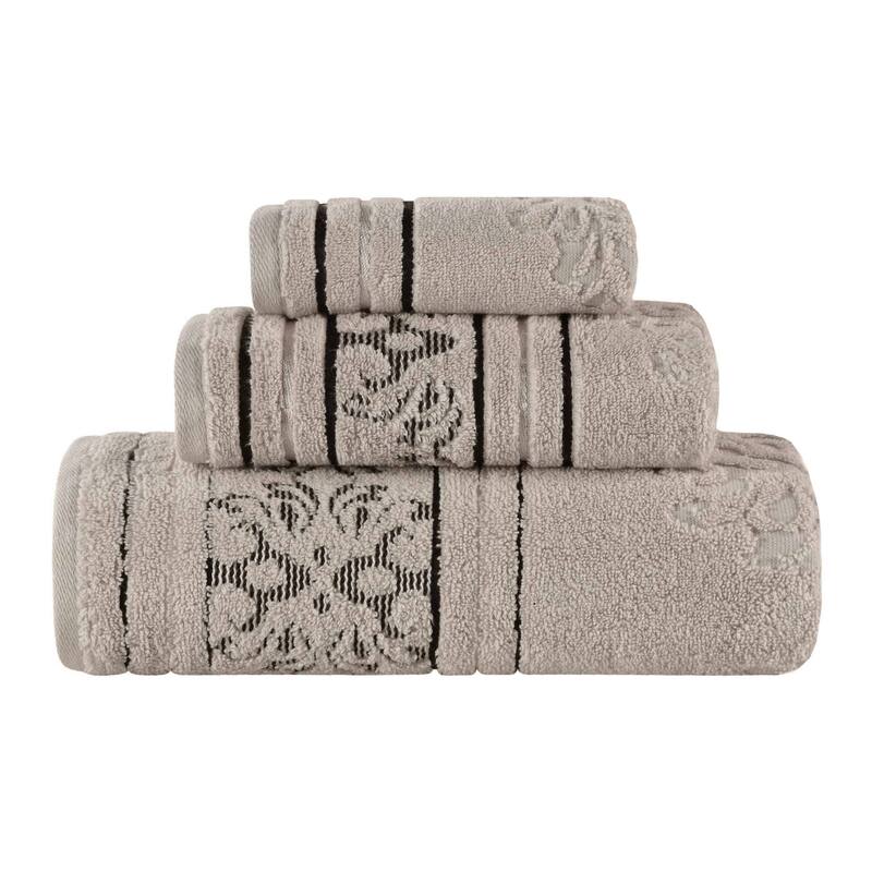 Superior Sadie Zero Twist Cotton Floral Jacquard 3 Piece Towel Set