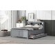 preview thumbnail 5 of 12, Full Platform Bed with Storage Headboard, USB, Twin Size Trundle and 3-Drawers, Grey