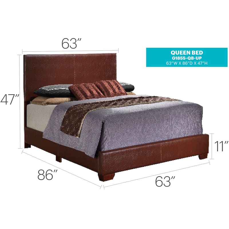 Light Brown Queen Bed with Faux Leather Cover, Durable and Stylish