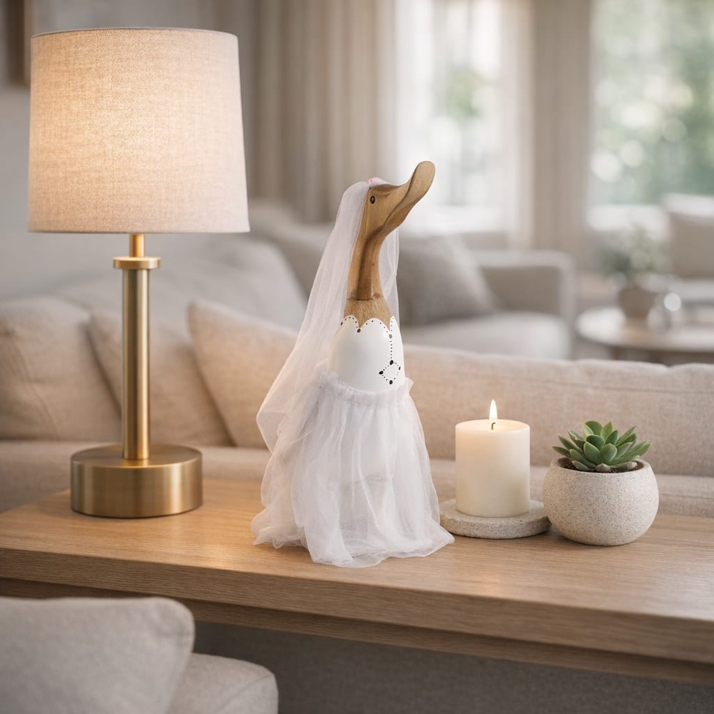 Decorative Wooden Wedding Duck Figurine Sculpture - 16.0"