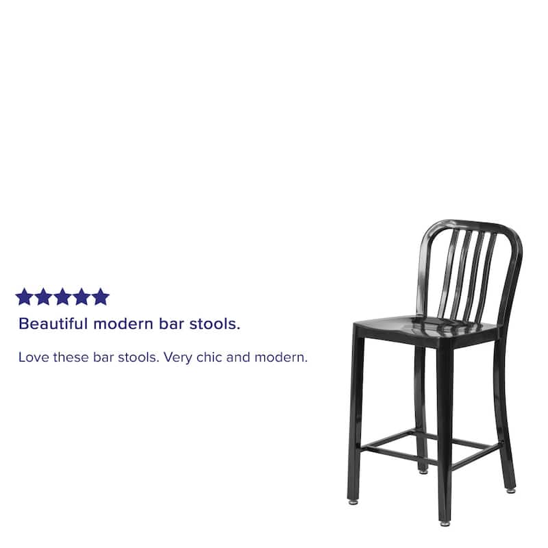 24'' High Metal Indoor-Outdoor Counter Height Stool with Vertical Slat Back