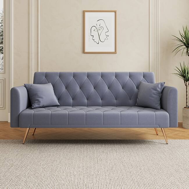 71" Velvet Green Gray Double Sofa Bed