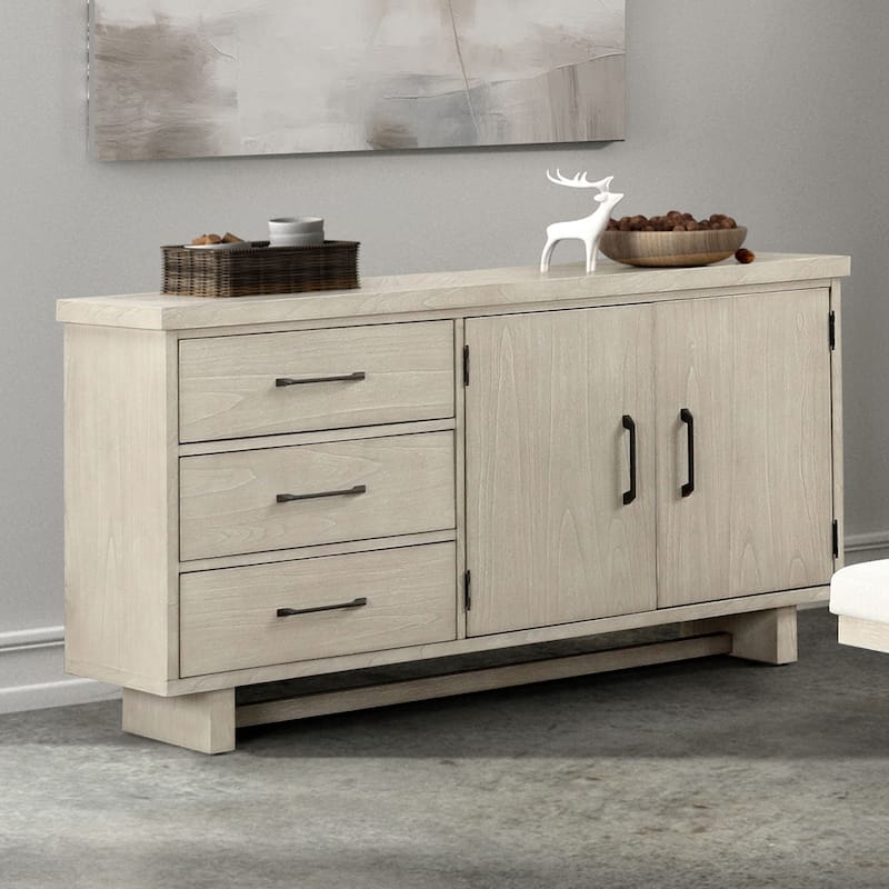 3 Drawers and 2 Doors Wooden Server with Black Iron Handle in Natural