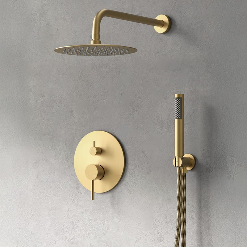 GRANDJOY Shower System 10 inch Wall Mount Rain Shower Head with Handheld Spray Combo Round