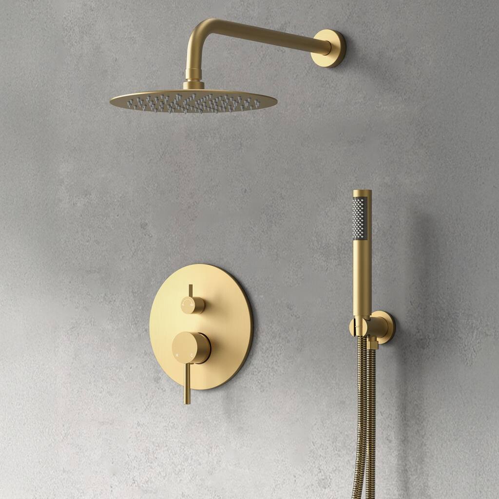 GRANDJOY Shower System 10 inch Wall Mount Rain Shower Head with Handheld Spray Combo Round