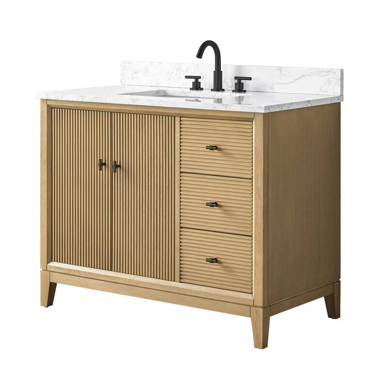 Vanity Art 42" Freestanding Bathroom Vanity with Engineered Marble Top and Sink