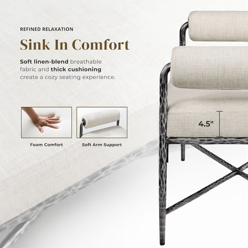 247 Shop At Home Lalia Modern 3-Piece Upholstered Hammered Metal Camelback Bedroom Set with Nightstand and Bench