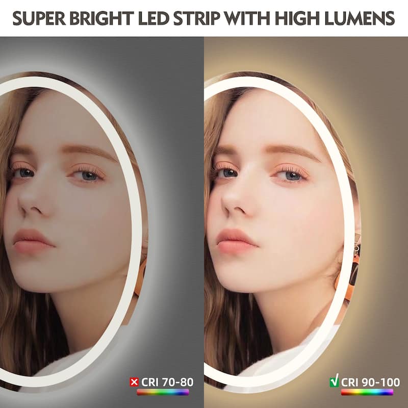 KIOTEE Super Bright Oval LED Lighted Anti-Fog Tempered Glass Bathroom Vanity Mirror with ETL and 3-Year Warranty