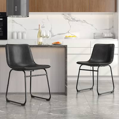 Bar Stools Faux Leather Counter Stools with Back Armless Dining Chairs (Set of 2)