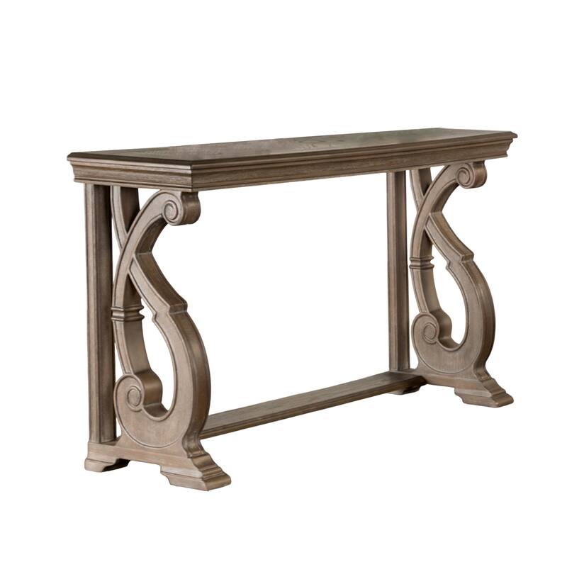 Wooden Sofa Table with Scroll Legs in Oak - Oak - Wood