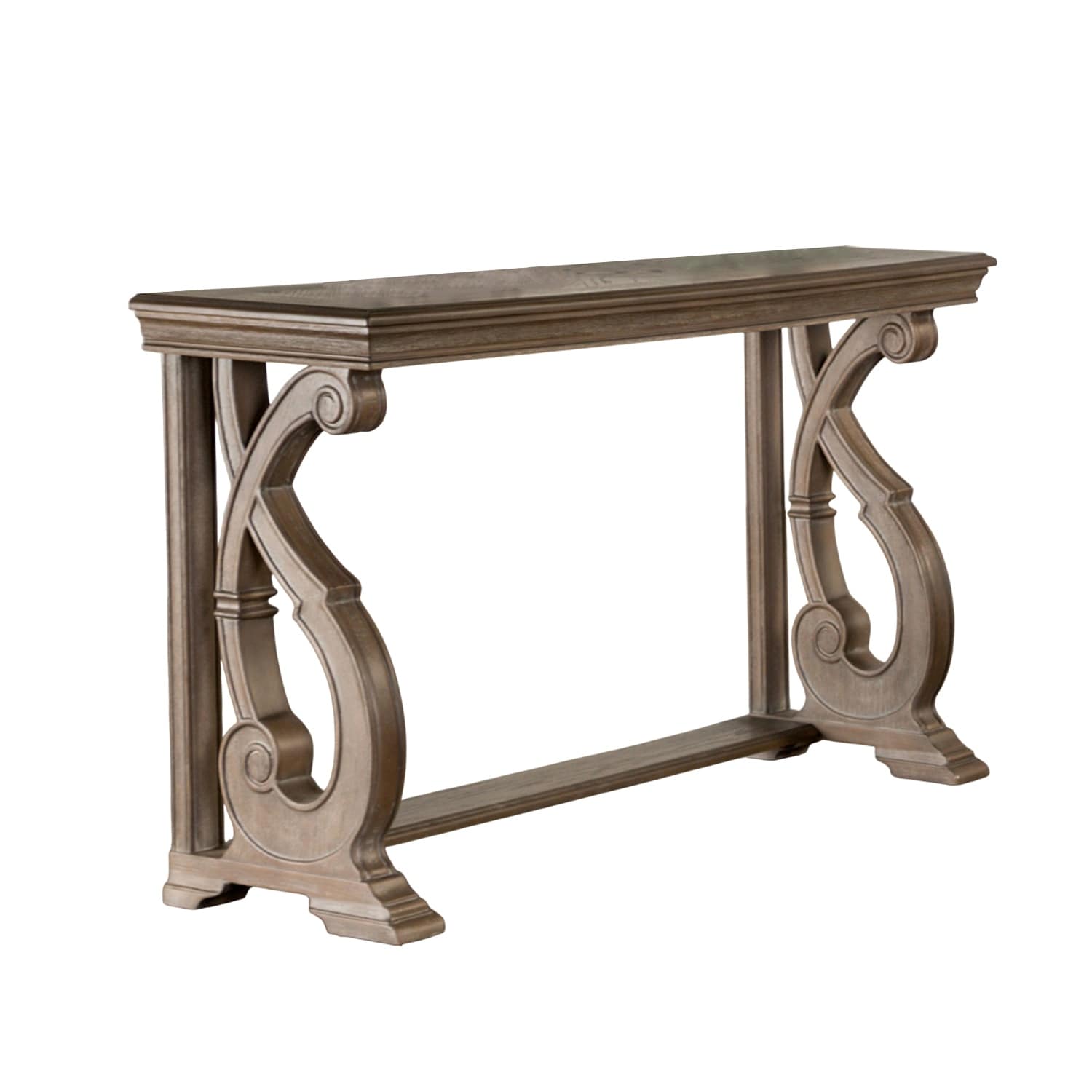 Wooden Sofa Table with Scroll Legs in Oak