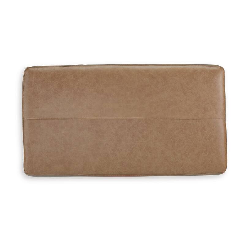 Aida 43 Inch Ottoman, Oversized Attached Cushion, Plush Brown Leather