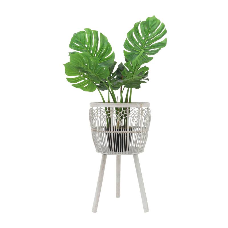 Sagebrook Home Neutral Boho Wicker Planter Stand Set, Versatile Indoor Garden Decor