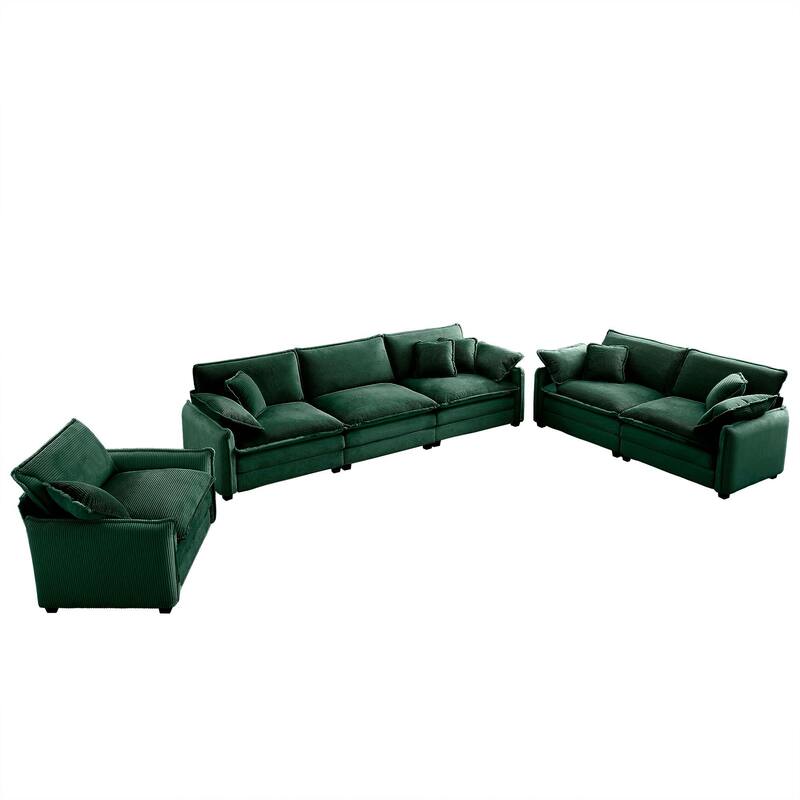 Roomfitters 3-Piece Modular Corduroy Sectional Sofa, Oversized 6-Seat Set with Memory Foam