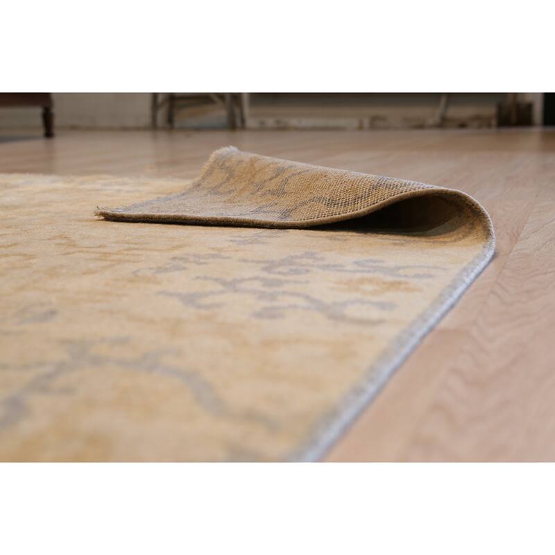 Gold Handmade Wool Transitional Rug 12' x 18' - Hand Knotted Natural Dyes Soft Pile Cotton Foundation - N/A