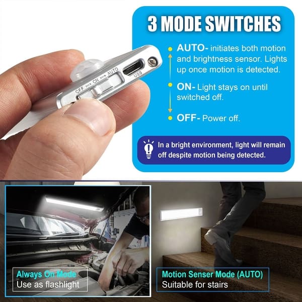 Shop Motion Sensor Led Light Strip Usb Rechargeable 37 Led Bulbs Stick On Night Light 9 X1 6 X0 4 Overstock 31821642