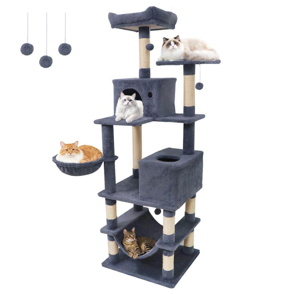 Gymax 66'' Tall Cat Tree w/2 Condos Sisal Scratching Posts Plush Perch