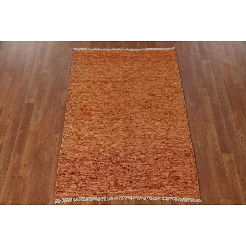 Orange Kilim Oriental Accent Rug Flatweave Wool Carpet - 3'4"x 4'10"