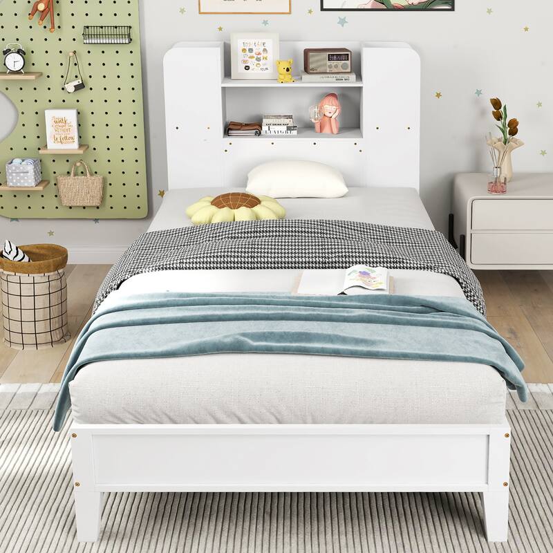 Gymax Twin Size Bed Frame Wooden Platform Bed Kids Bed Frame w/