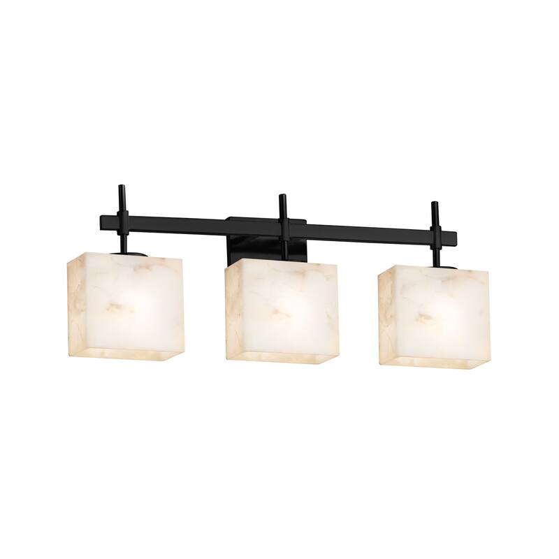 Alabaster Rocks! Union 3-Light Matte Black Bath Bar, Alabaster Rocks Rectangle Shade