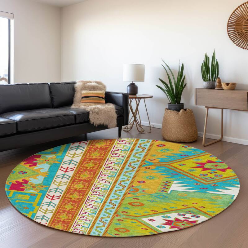 Premium Washable Super Soft Boho Global Aniston Mayfield Rug - Teal - 8' x 8'