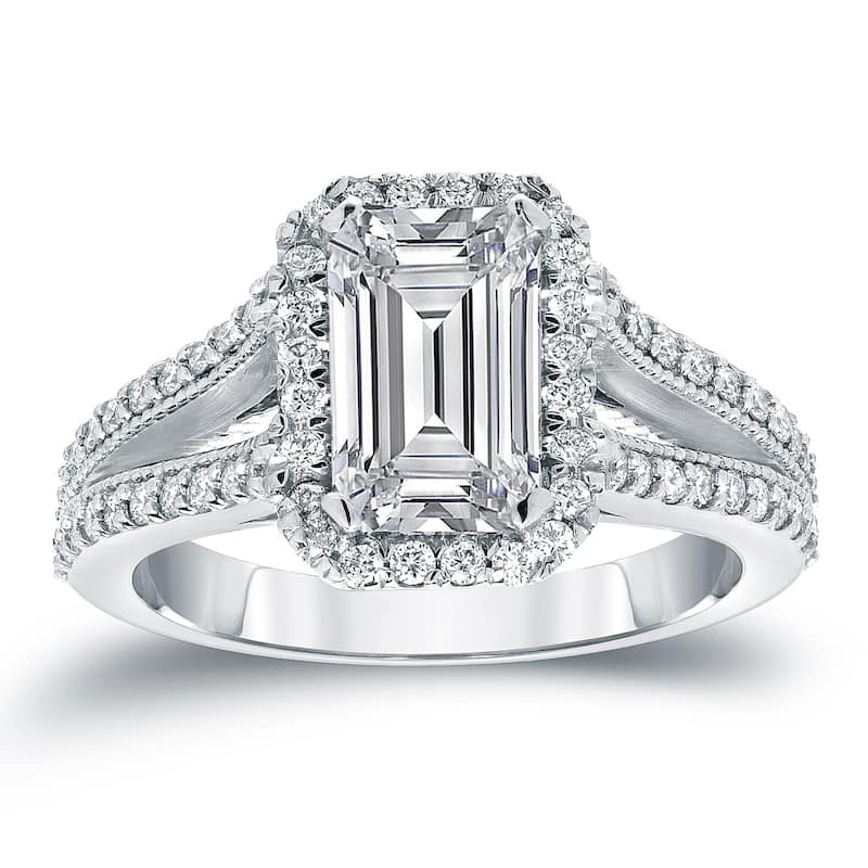 Auriya 18k Gold 2 1/2ctw Vintage Emerald-cut Halo Diamond Engagement Ring (H-I, SI1-SI2)
