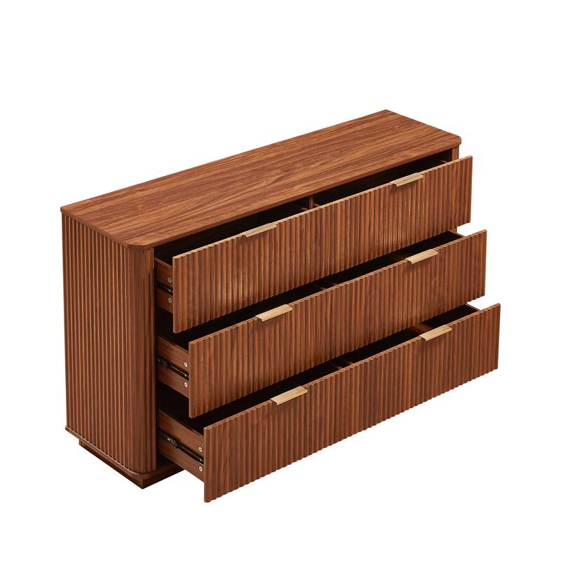 6 Drawers Dresser,55" Wide Modern Chest of Drawers Curved wave Design, Dresser TV Stand, Wood Drawer Organizer