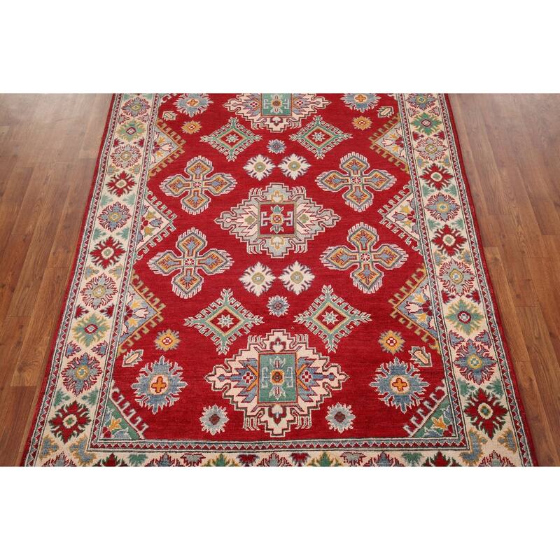 Red Kazak Area Rug Handmade Oriental Wool Carpet - 4'10" x 6'11"
