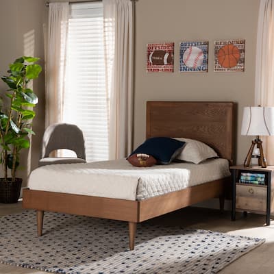Hiro Mid-Century Modern Walnut Finished Wood Twin Size Platform Bed