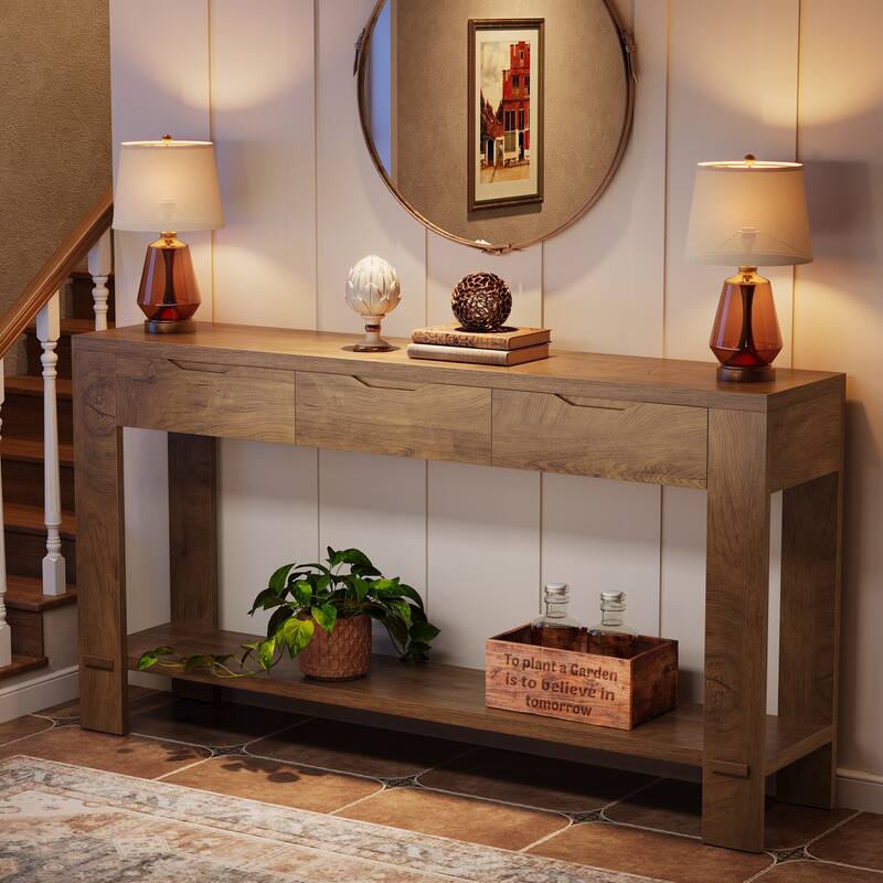 Console Table with 3 Drawers, 67'' Long Sofa Table Behind the Couch with Storage Shelf