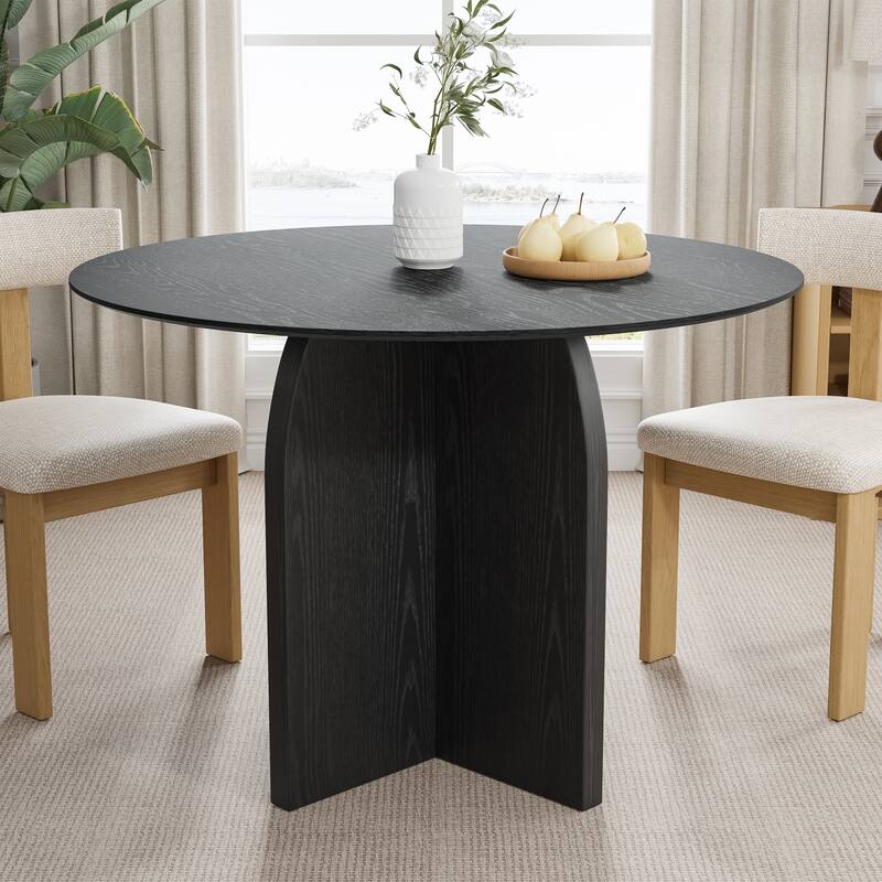 Solid Wood Round Dining Table with Finish and Elegant Arched Legs for Modern Dining Rooms & Kitchens