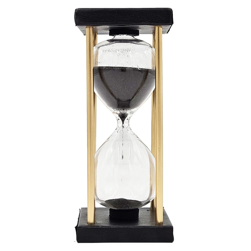 Set of 2, 3x3x7" Stanley 15-minute Hourglass, Framed with an Metal stand, Black