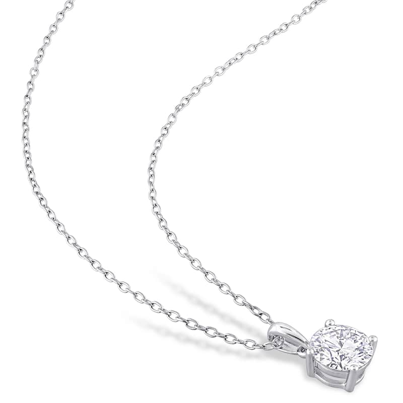 Miadora 3ct DEW Created Moissanite Solitaire Necklace and Stud Earrings Set Sterling Silver