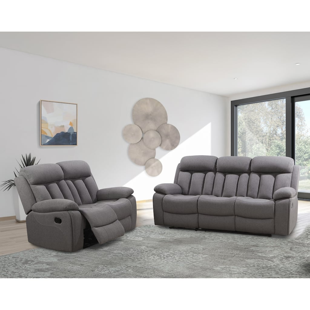 Abbyson Living Fletcher 2PC Fabric Reclining Sofa & Loveseat, Gray