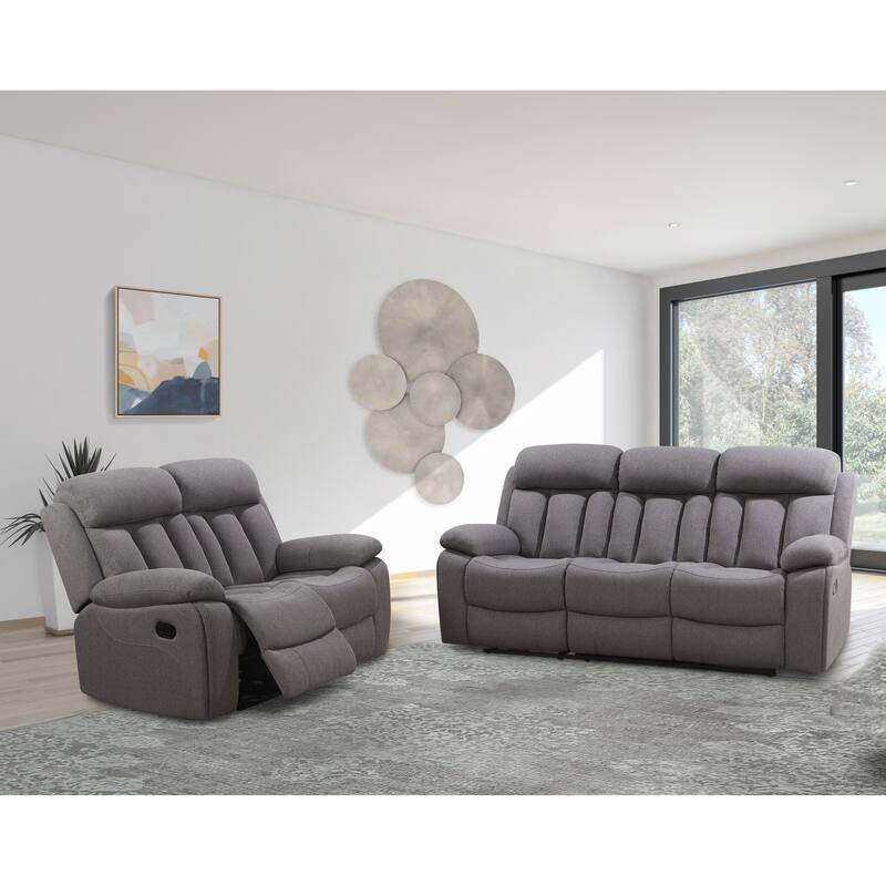 Abbyson Living Fletcher 2PC Fabric Reclining Sofa & Loveseat, Gray - 2 Piece - Grey