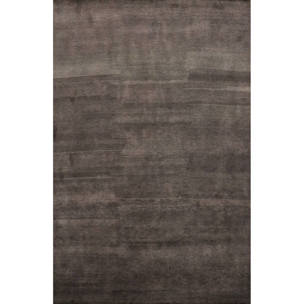 Hand Knotted Oriental 100% Wool Carpet Modern Solid Brown Gabbeh Area Rug - 9' 10'' X 8' 2''