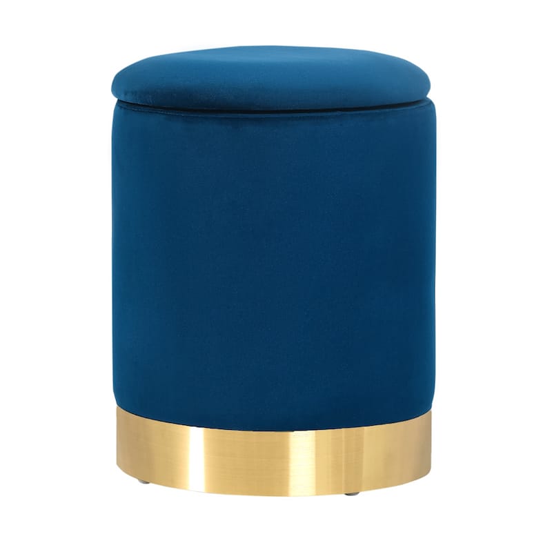 Adeco Round Storage Ottoman Footrest Stool Velvet Gold Plating Base