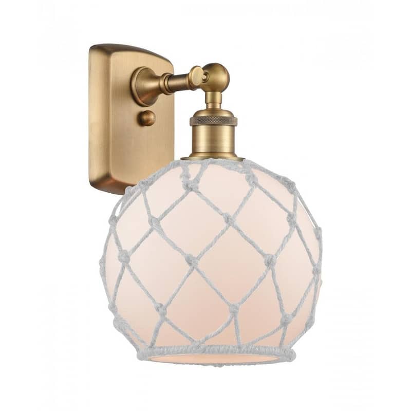 Innovations Lighting Farmhouse Rope 13" Tall Bathroom Sconce - Brushed Brass / White