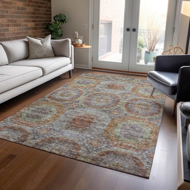 Machine Washable Indoor/ Outdoor Vintage Traditional Chantille Rug - Paprika - 5' x 7'6"