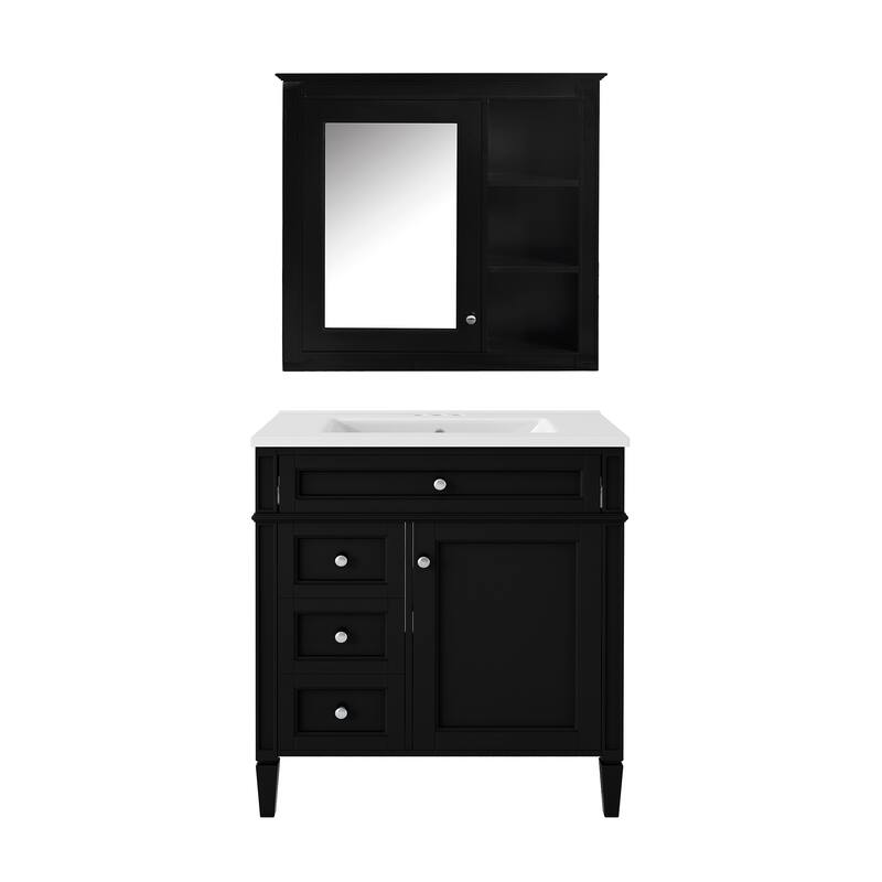 30" Bathroom Vanity with Top Sink, Modern Bathroom Storage Cabinet with 2 Drawers, Freestanding Vanity Set