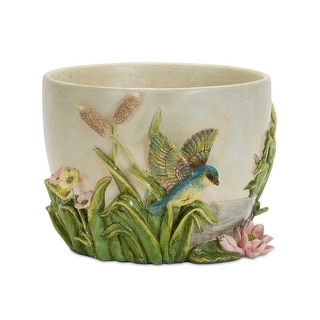 8.5" Bird Floral Decorative Pot - Beige