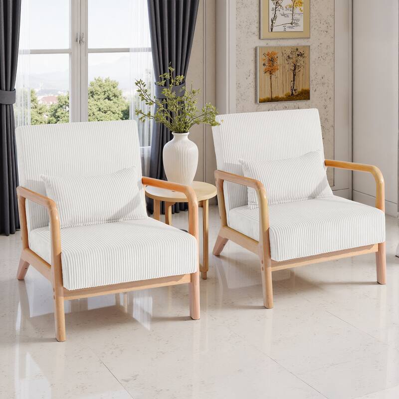 2 Set Upholstered Lounge Arm Chair with Pillow - Set of 2
