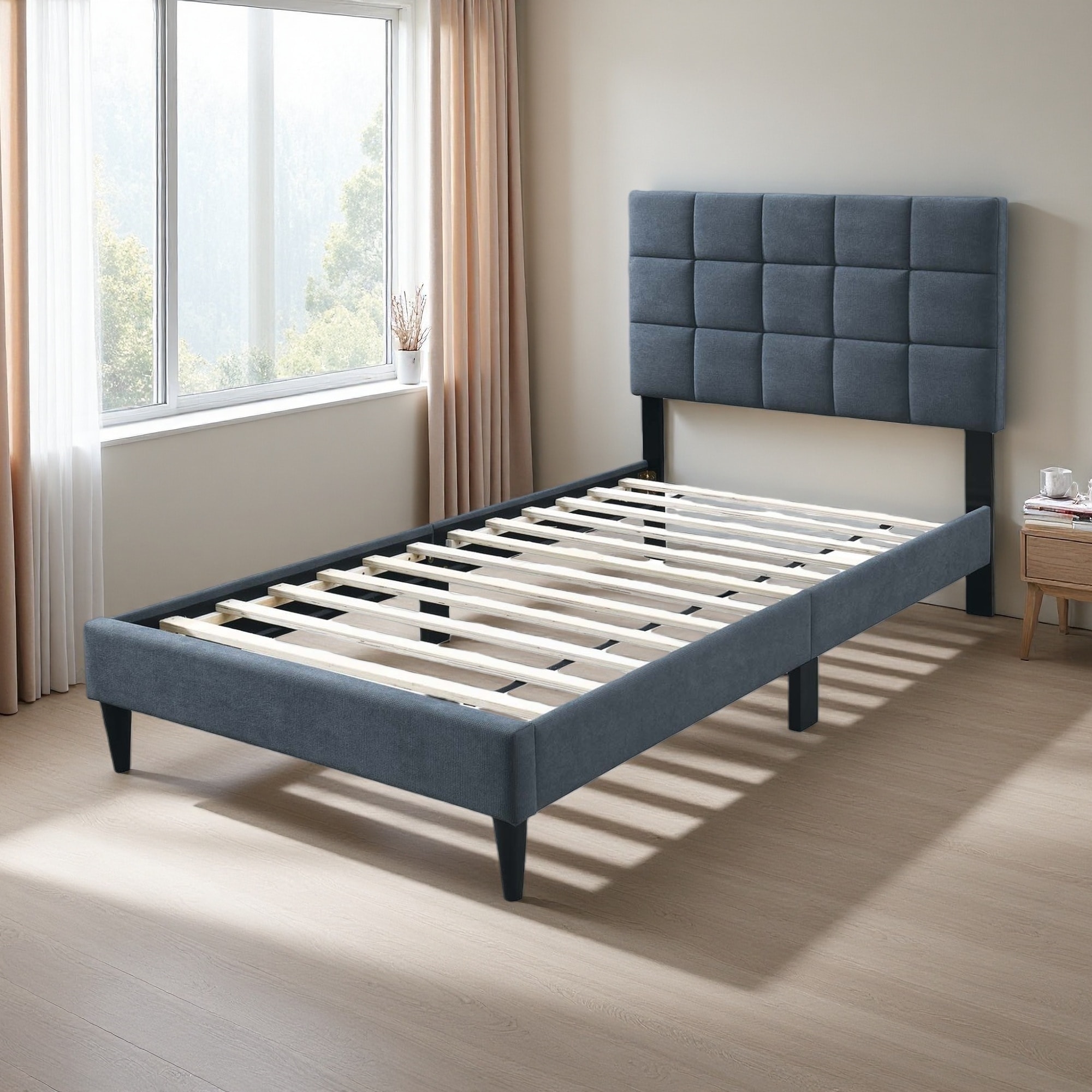 Twin Size Adjustable Bed with Linen Tufted Headboard